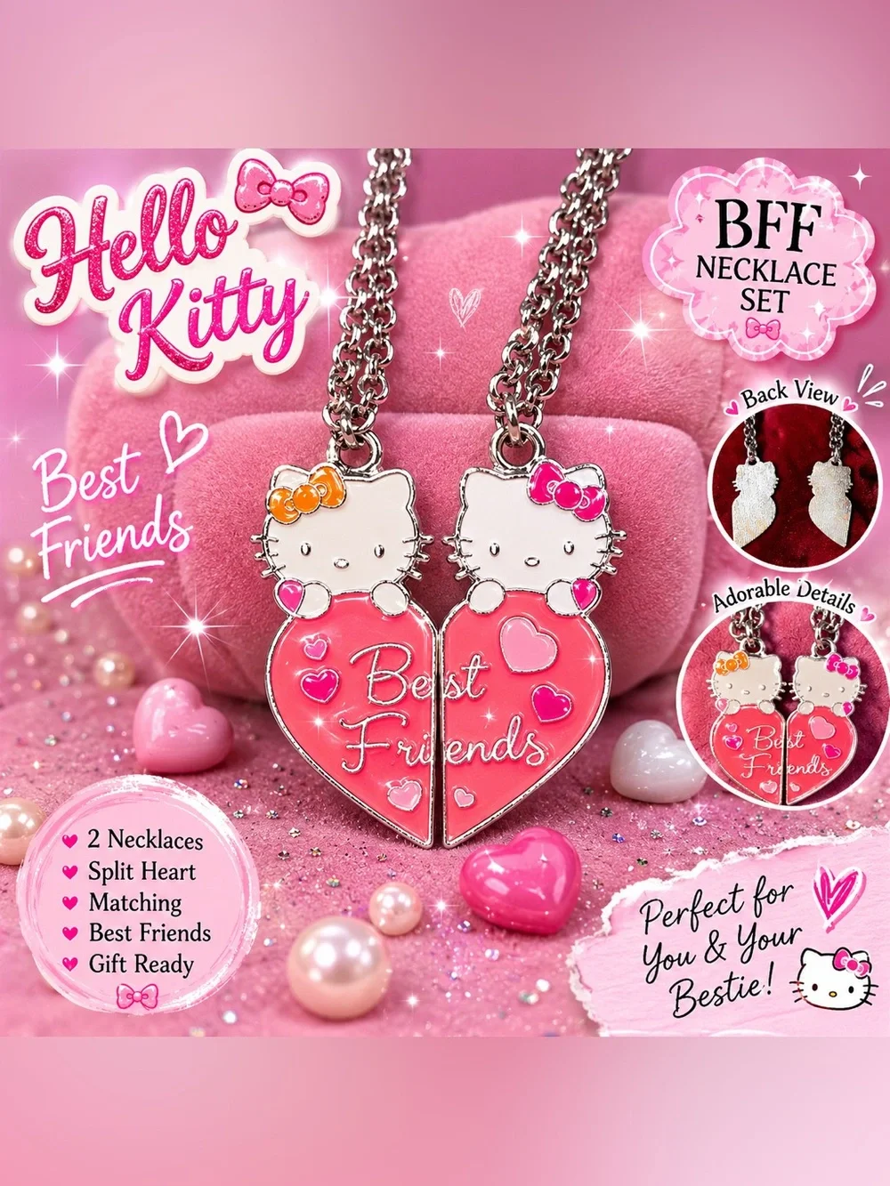 Best Friends Hello Kitty Split Heart Necklace Set | BFF Matching Necklaces
